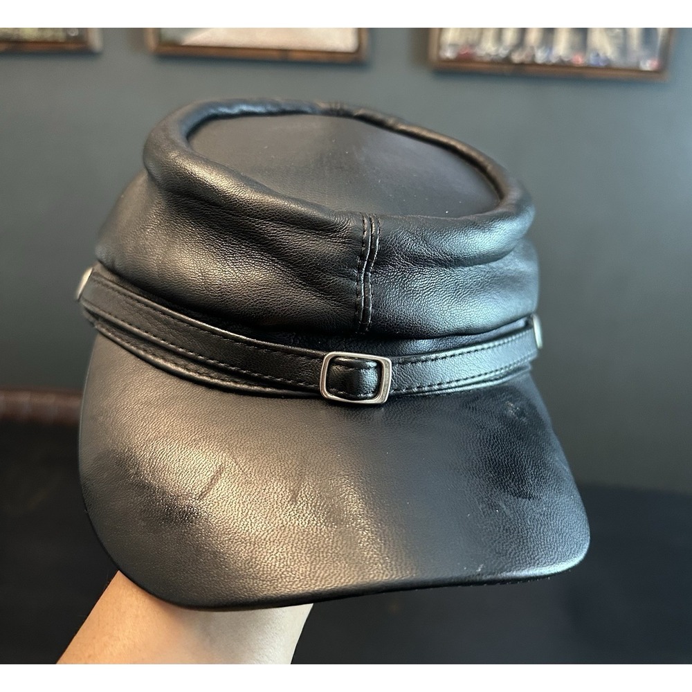 Sterkowski Leather Biker Cap Vintage Motorcycle Peaked Rider Wild One
